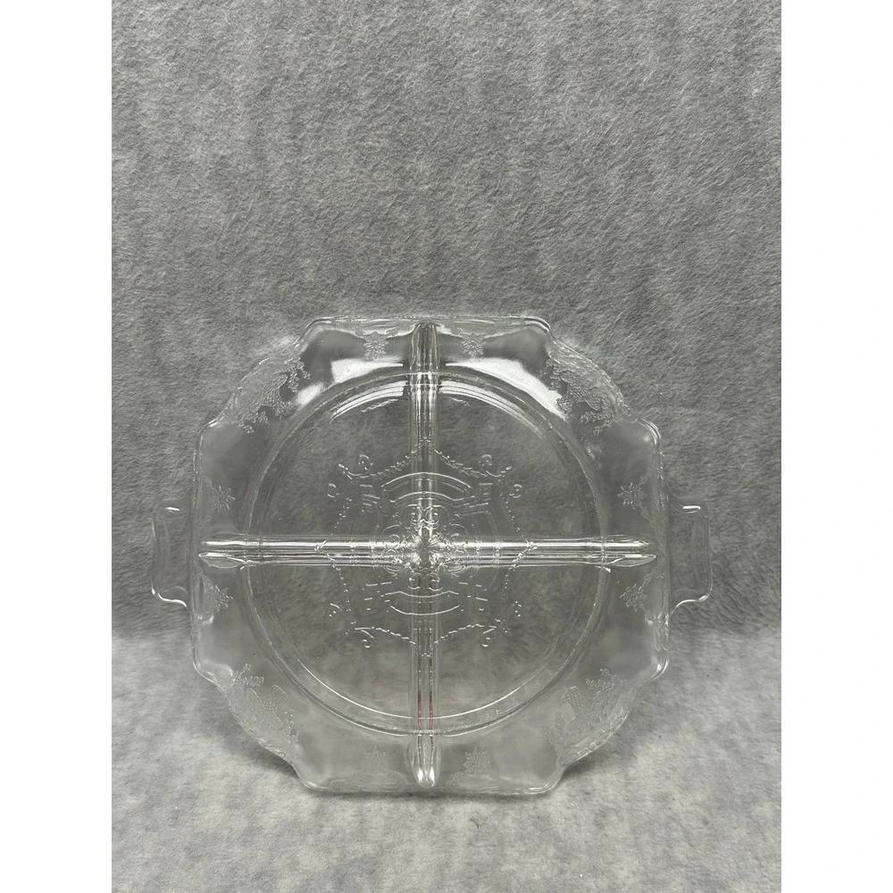 Vintage Relish Dish Clear 4 Sections‎ Divided Serving Piece Etched MCM